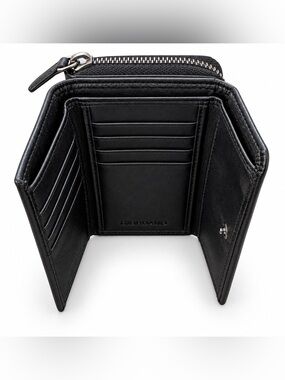 Overland Leather Trifold Wallet Black Women’s Zipper Genuine Leather